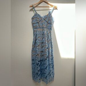 Embroidered Light Blue Lace Midi Dress